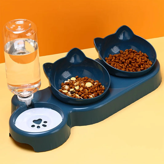 Écuelle pour Chat Multi-usages avec 3 Bols - Design Antidérapant pour les Snacks D'Eau et la Nourriture